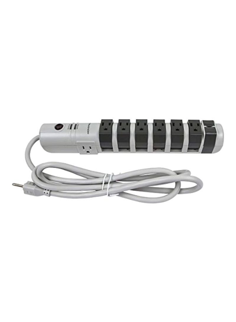 8 Outlet Rotating Surge Power Strip Grey/Black 14.7x4.3x2.4inch