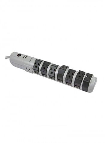 8 Outlet Rotating Surge Power Strip Grey/Black 14.7x4.3x2.4inch