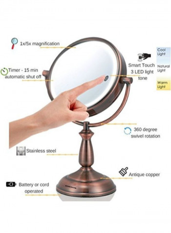 Tabletop Vanity Mirror With LED Light Rose Gold 7.5inch
