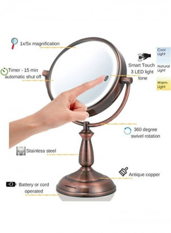 Tabletop Vanity Mirror With LED Light Rose Gold 7.5inch