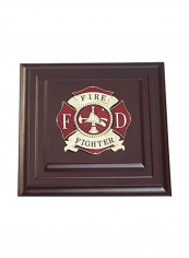 US Firefighter Medallion Box Brown/Gold/Red 8x4x8inch