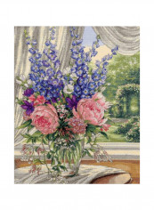 18-Piece Floral Printed Counted Cross Stitch Kit Green/Pink/Blue