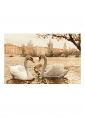 Swans Counted Cross Stitch Kit White/Beige/Green
