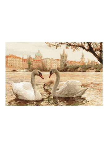 Swans Counted Cross Stitch Kit White/Beige/Green