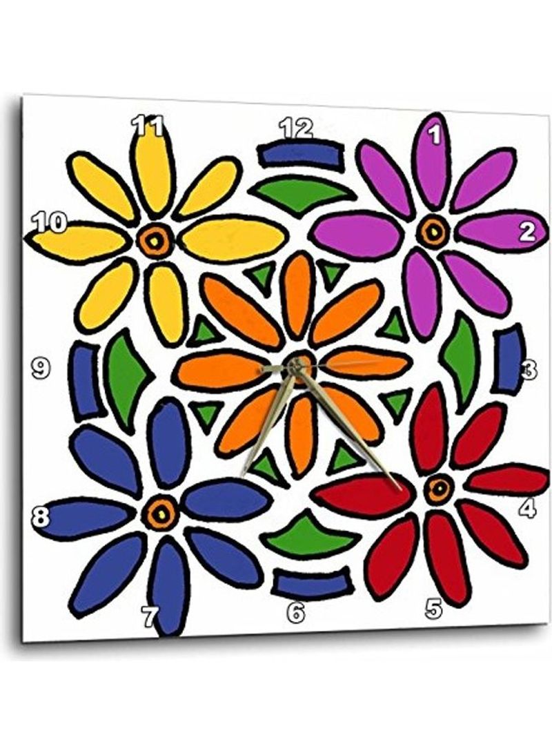 Colorful Daisy Flowers Art Abstract Printed Wall Clock Multicolour 15 x 15inch