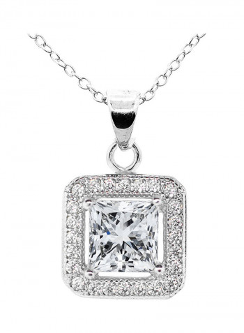 Ivy Gold Plated Princess Cut Halo Pendant Necklace
