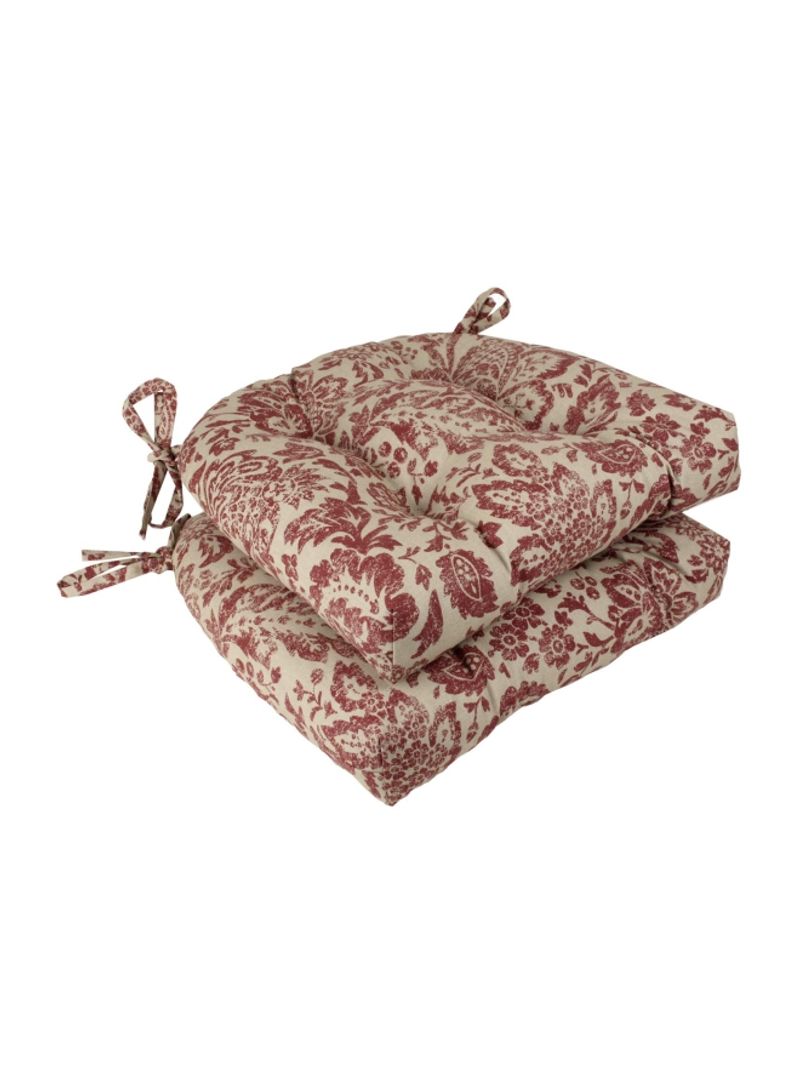 2-Piece Damask Cotton Reversible Chair Pad Beige/Red 16x15.5x4inch