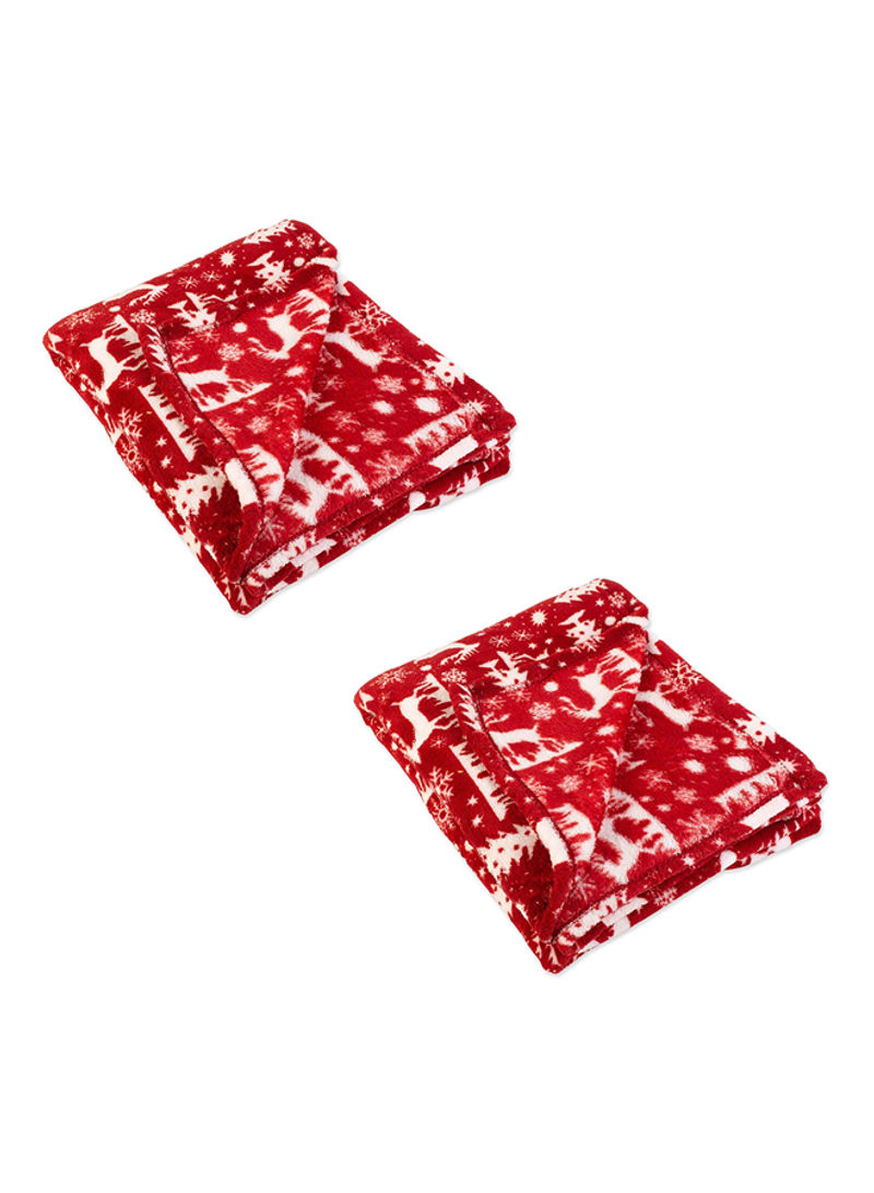 2-Piece Printed Polyester Throw Blanket Set Polyester Reindeer 60x50inch