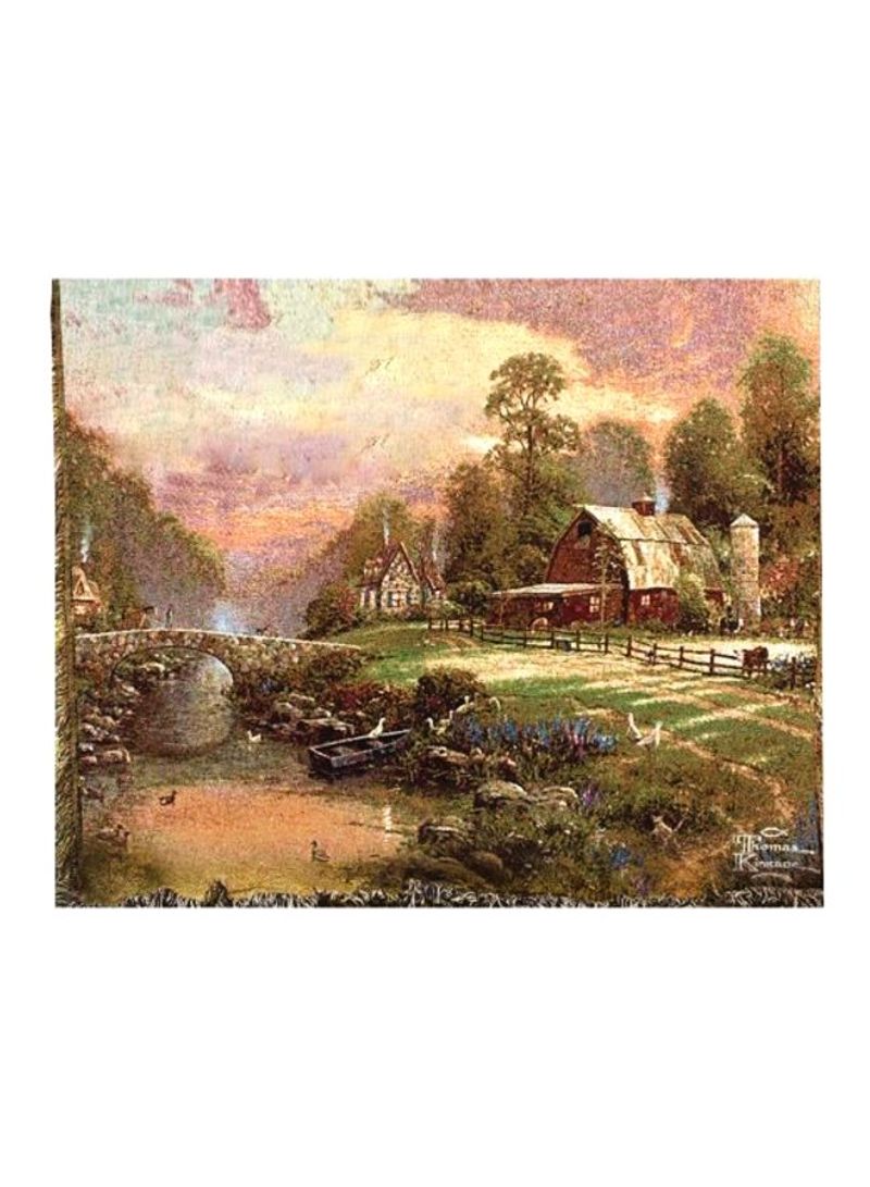 Sunset At Riverbend Farm Printed Throw Green/Yellow/Red 50x51inch