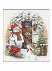 14-Piece Garden Shed Snowman Counted Cross Stitch Kit Red/White/Black