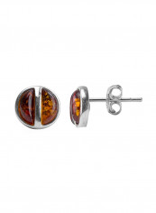 925 Sterling Silver Small Stud Earrings With Amber