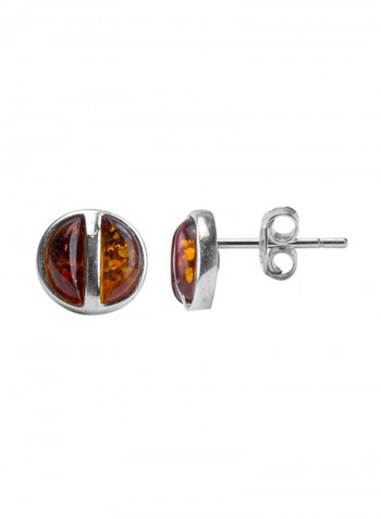 925 Sterling Silver Small Stud Earrings With Amber