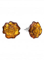 Sterling Silver Amber Rose Stud Earrings