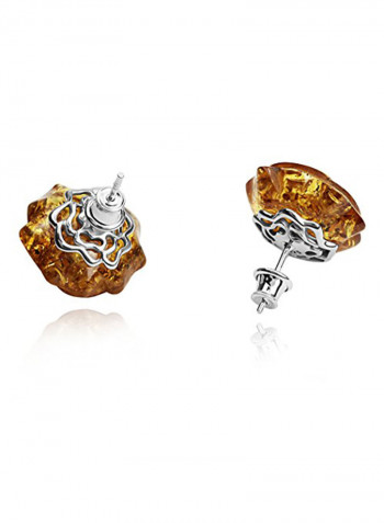 Sterling Silver Amber Rose Stud Earrings