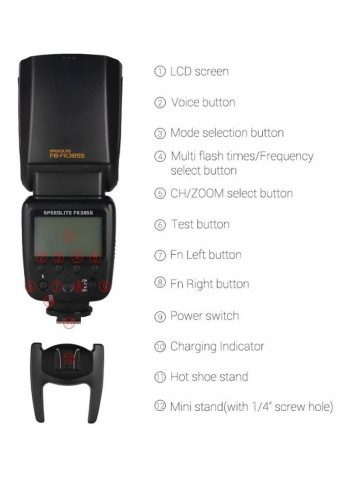 Professional Speedlite Camera Flash With Hot Shoe Mount Diffuser Black