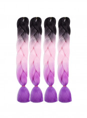 4-Piece Long Wavy Hair Extension Black/Pink/Purple 24inch