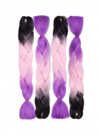 4-Piece Long Wavy Hair Extension Black/Pink/Purple 24inch