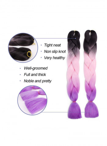 4-Piece Long Wavy Hair Extension Black/Pink/Purple 24inch