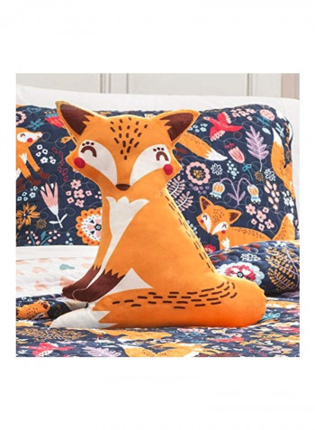 3-Piece Pixie Fox Printed Quilt Set Polyester Navy/Orange/White Twin