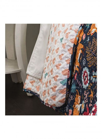 3-Piece Pixie Fox Printed Quilt Set Polyester Navy/Orange/White Twin