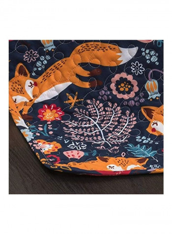 3-Piece Pixie Fox Printed Quilt Set Polyester Navy/Orange/White Twin
