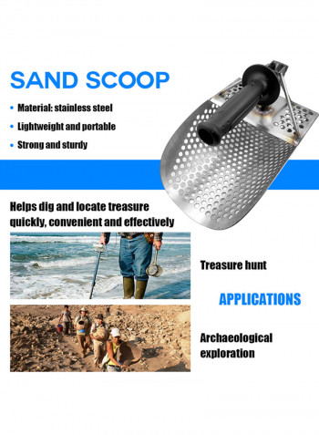 Beach Sand Scoop with Handle Metal Detecting Tool Stainless Steel Detector Fast Sifting Metal Detector Silver 35x23x19centimeter