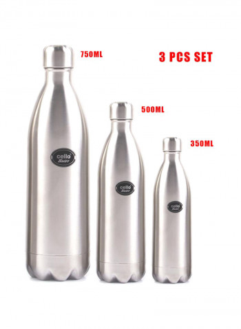 3-Piece Cello Swift Stainless Steel Flask Set, (350ml, 500ml, 750ml) Silver
