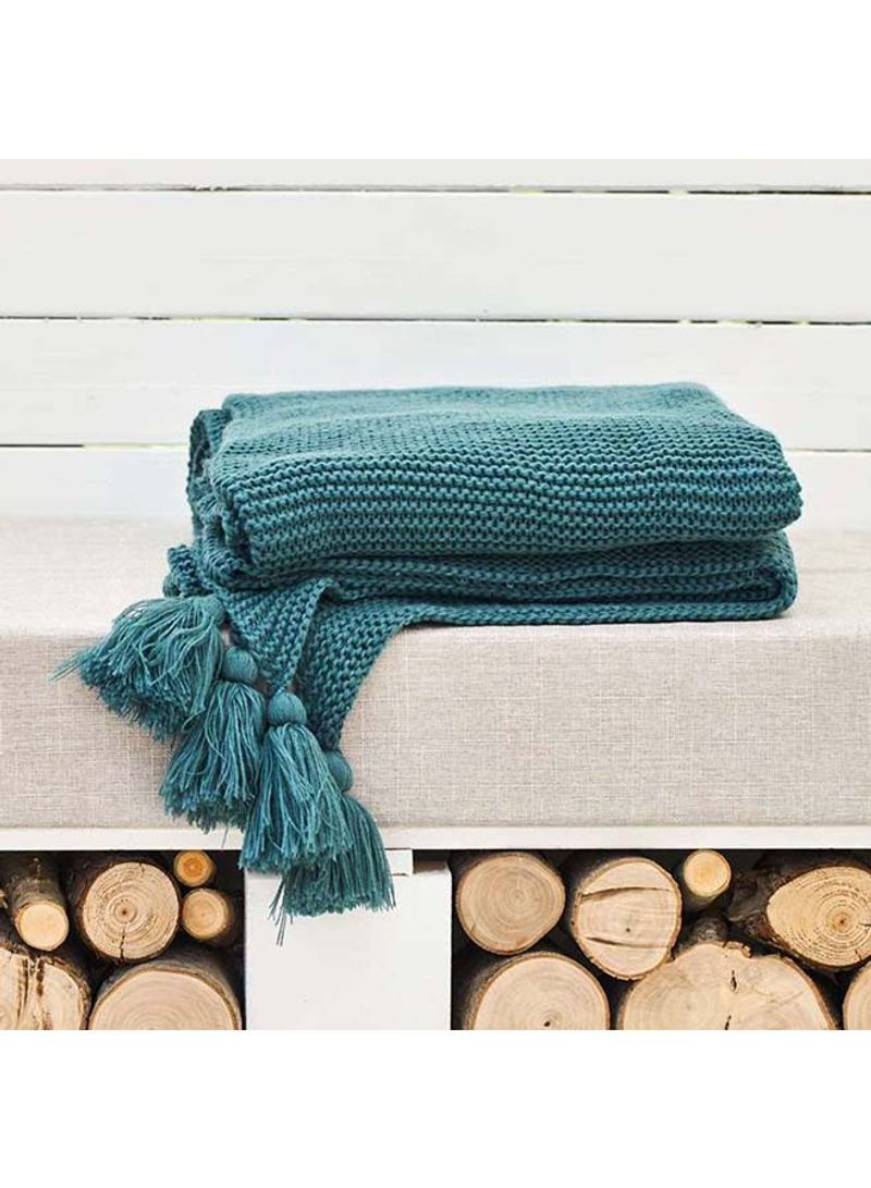 Solid Color Knitted Throw Blanket Cotton Green 130x160centimeter
