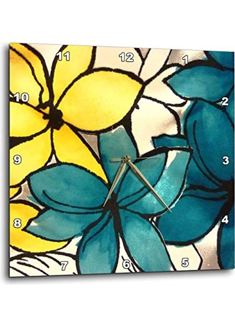 Teal And Yellow Floral Wall Clock Yellow 15x15inch