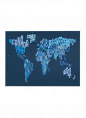 World Text Map 2 Canvas Wall Art Blue 16 x 24inch