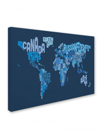 World Text Map 2 Canvas Wall Art Blue 16 x 24inch