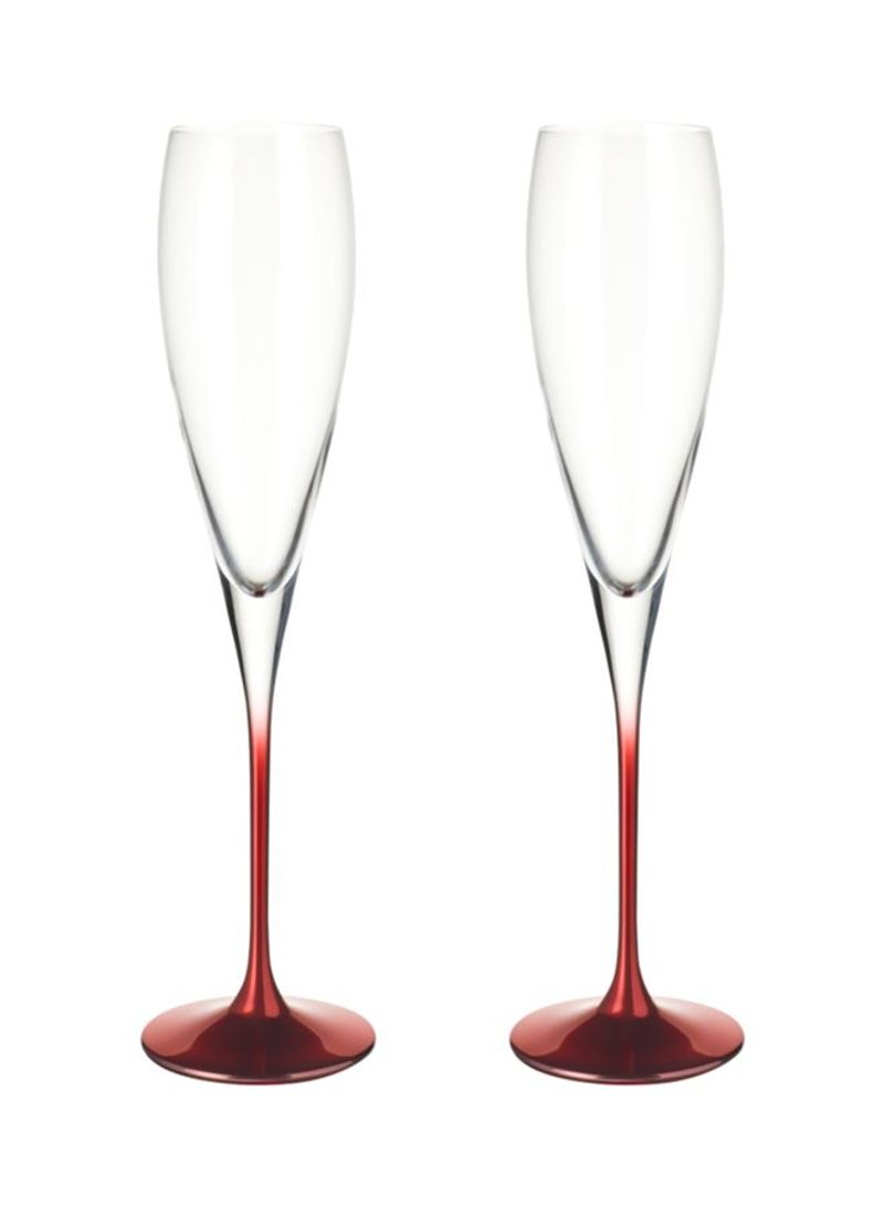 2-Piece Allgorie Premium Rosewood Flute Glass Set Clear/Red 300millimeter