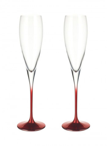 2-Piece Allgorie Premium Rosewood Flute Glass Set Clear/Red 300millimeter
