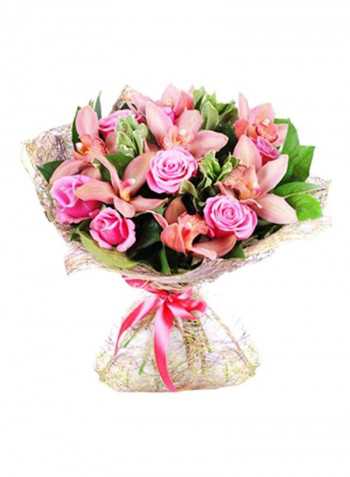 30-Piece You Are Beautiful Rose And Astromeria Bouquet Pink/Green