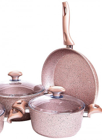 9-Piece Granite Premium Cookware Set Golden Pink