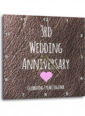 3rd Wedding Anniversary Themed Wall Clock Brown/White