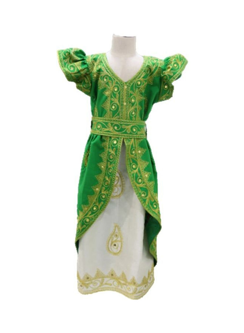 Al Darzy Bahraini Traditional Jalabiya Green/White/Gold