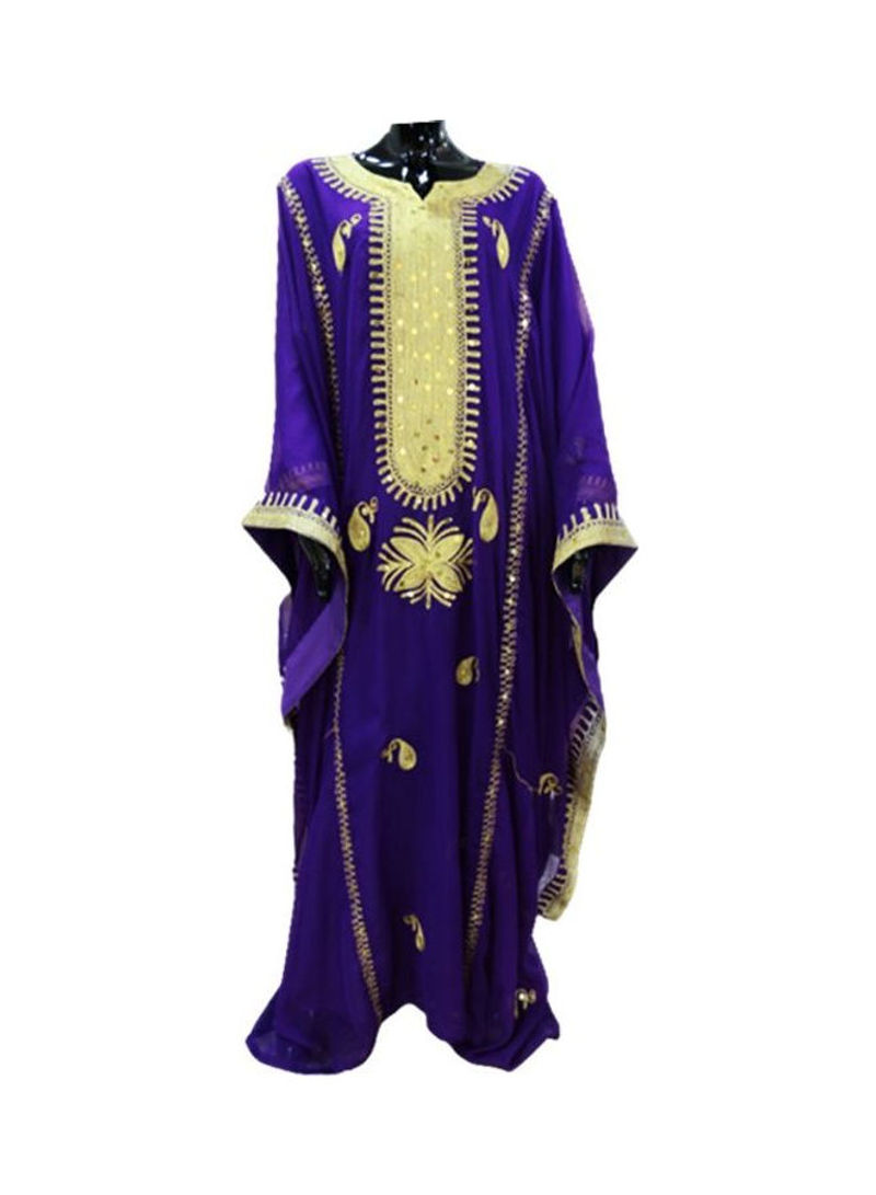Al Darzy Long Sleeve Jalabiya Dress Purple/Gold