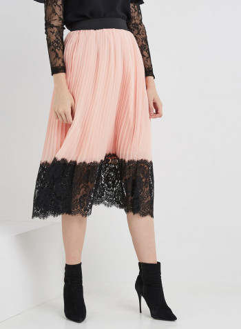 Retro Inspired Midi Skirt Peach/Black