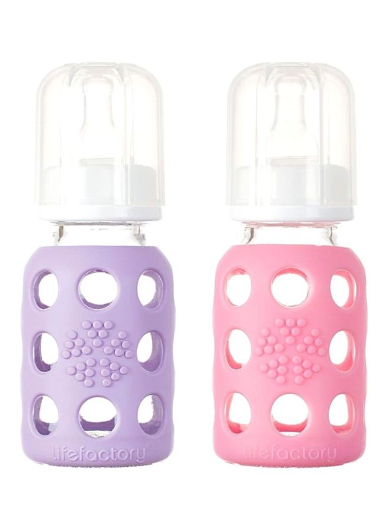 2-Piece Glass Baby Bottle With Silicone Sleeve Set - 4oz