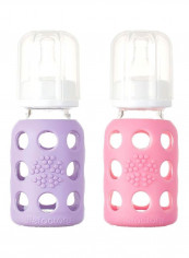 2-Piece Glass Baby Bottle With Silicone Sleeve Set - 4oz