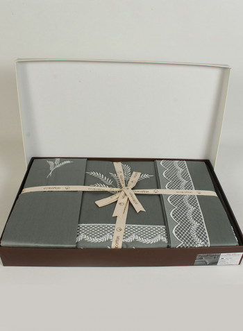 6-Piece Eki̇n Ecolarge Duvet Cover Set Cotton Green Double