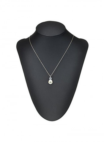 925 Sterling Silver 0.25 Ct Cubic Zirconia Studded Pearl Pendant Necklace
