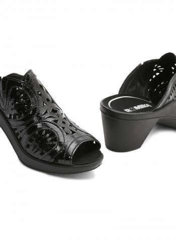 Leather Mid Heel Sandals Black