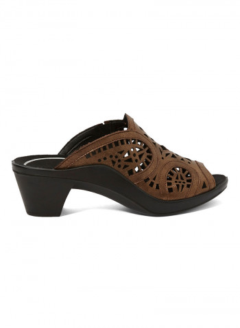 Leather Mid Heel Sandals Brown