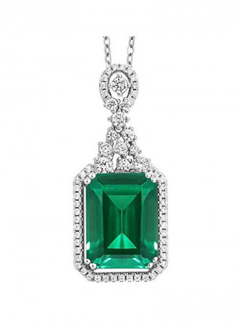 925 Sterling Silver 7.10 Ct Emerald Studded Pendant Necklace