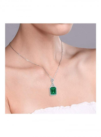 925 Sterling Silver 7.10 Ct Emerald Studded Pendant Necklace