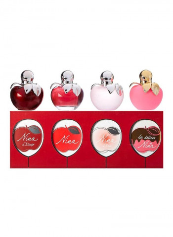 مجموعة هدايا صغيرة الحجم EDT 4 ml, L'Eau EDT4 ml, Nina L'Elixir EDP 4 ml, Nina Les Delices EDT 4مل