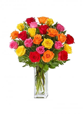 40-Piece Jewel Tone Rose Bouquet Red/Yellow/Green