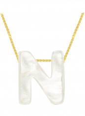 18 Karat Gold N Letter Mother Of Pearl Pendant Necklace